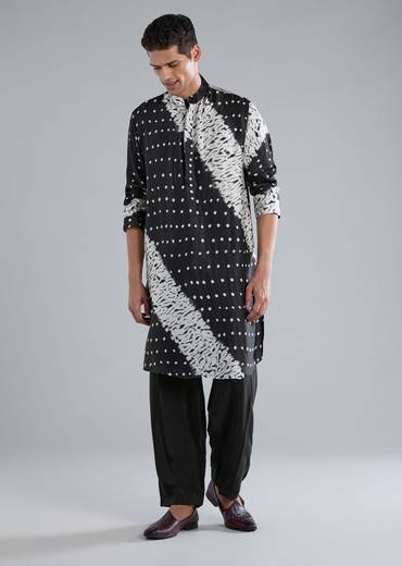 Black Modal Kurta Set With Bandhani And Shibori Prints