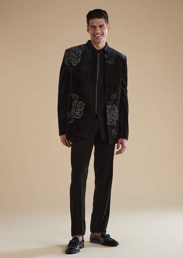 Black Velvet Mens Jodhpuris with Cut Dana Moti Detail Work