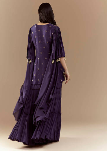 Blue Chinon Silk Sharara Set with Sequin Work