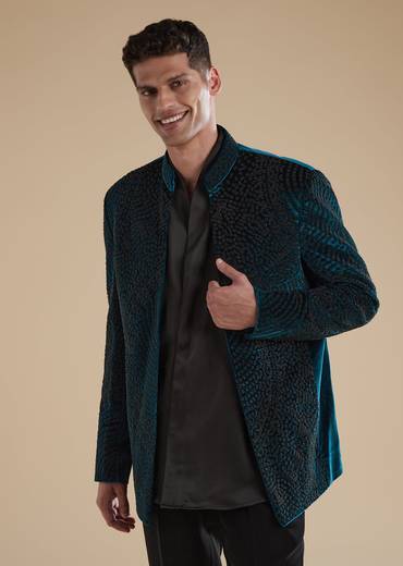 Blue Indowestern Set With Cut Dana And Metal Detail Work