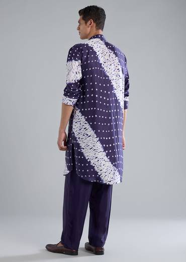 Blue Kurta Set With Bandhani And Shibori Prints