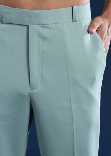 Blue Mens Cutdana Work Jacket Kurta and Pant Set