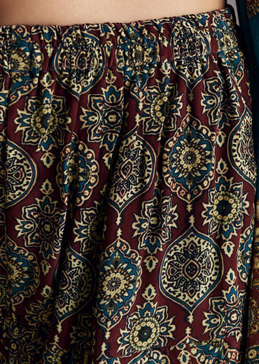 Blue Printed Dhoti Set With Ajrakh Detail