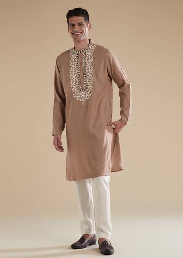 Brown Kurta Set With Thread Detail Work