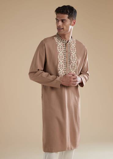 Brown Kurta Set With Thread Detail Work
