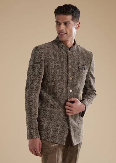 Brown Velvet Mens Jodhpuris with Thread Resham Detail Work