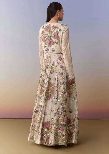 Cream Bead Embellished Gown with Jacket