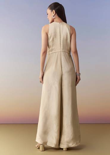 Cream Tissue Embellished Jumpsuit