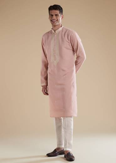 Dusty Pink Kurta Set In Silk Blend