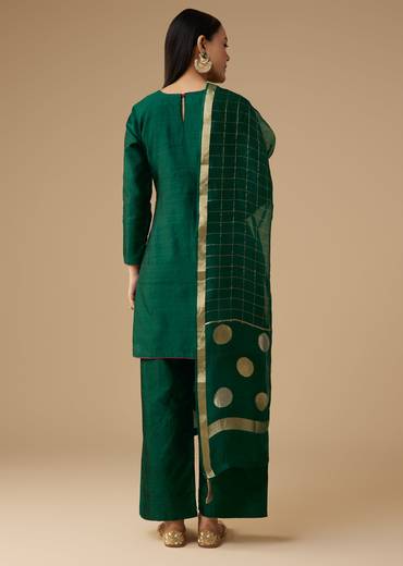 Green Pure Raw Silk Zardozi Embellished Kurta Set