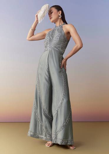 Grey Cutdana Embellished Jumpsuit