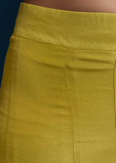 Lime Green Silk Crop Top and Pant Set with Moti Work