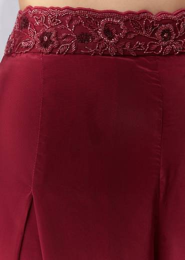 Maroon Indo Western Crop Top Palazzo and Dupatta Set