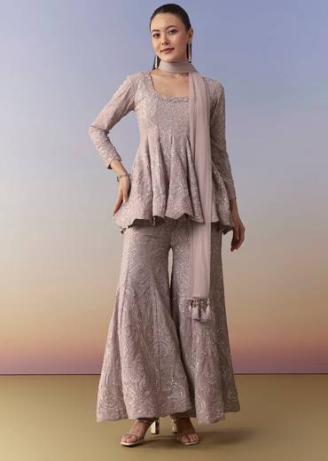 Mauve Peplum Kurta Palazzo Set