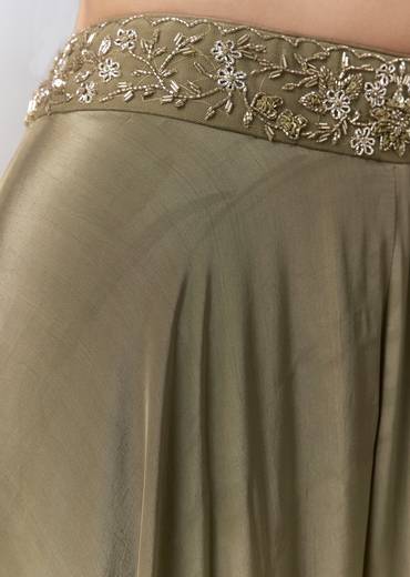 Mehendi Green Sequin Indo Western Crop Top Palazzo Set