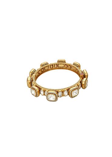 Moissanite Polki Bangle Set With Rectangular Motifs
