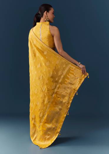 Mustard Yellow Dola Silk Saree with Blouse Fabric