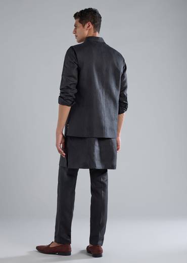 Navy Blue Kurta Jacket Set With Zardosi Hand Work