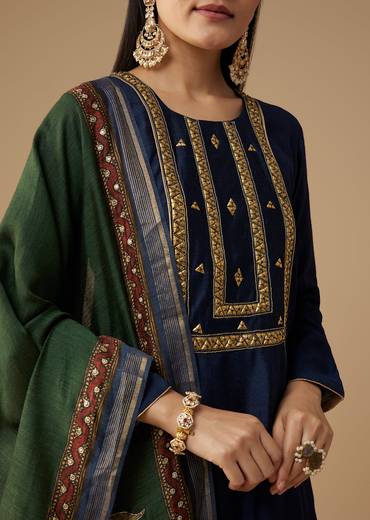 Navy Blue Sequin Work Anarkali Set