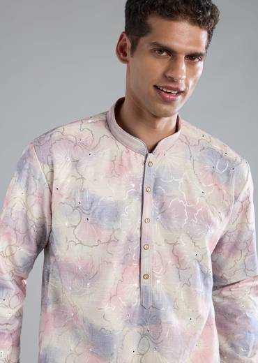 Off White Kurta Set With Thread Resham And Sequin Detailing