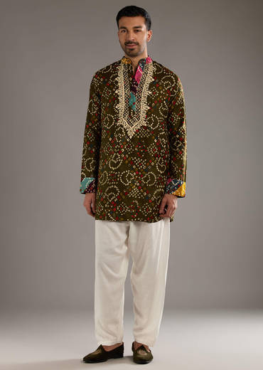 olive-cotton-silk-kurta-set-for-men-with-hand-dyed-bandhani-print-sg359284-1.jpg