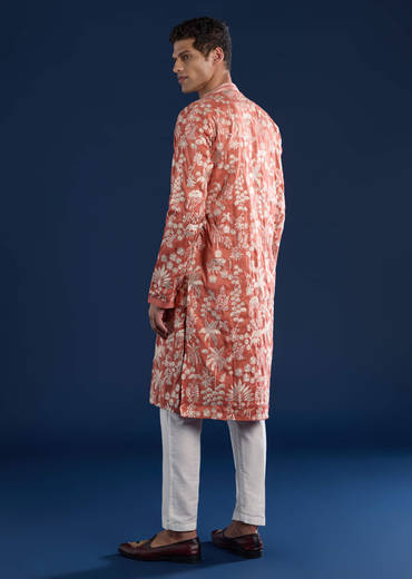 Orange Mirror Embellished Mens Kurta and Pant Set