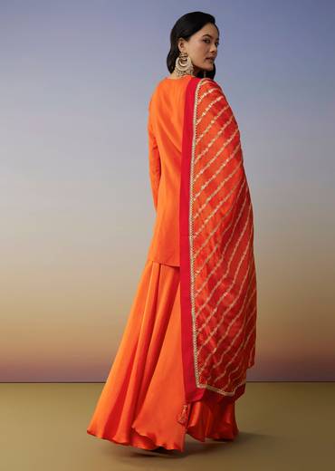 Orange Viscose Satin Palazzo Suit with Zardosi Work