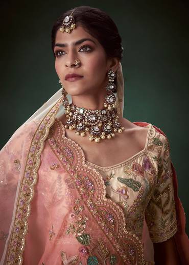Peach Floral Embellished Bridal Lehenga Set
