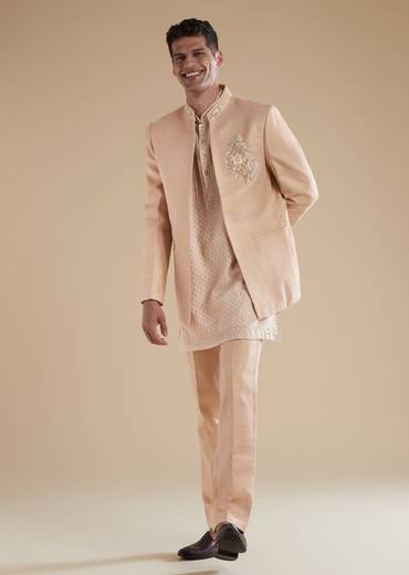 Peach Indowestern Set With French Knot Sequins Cut Dana Work