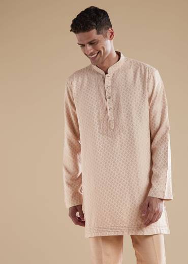 Peach Indowestern Set With French Knot Sequins Cut Dana Work