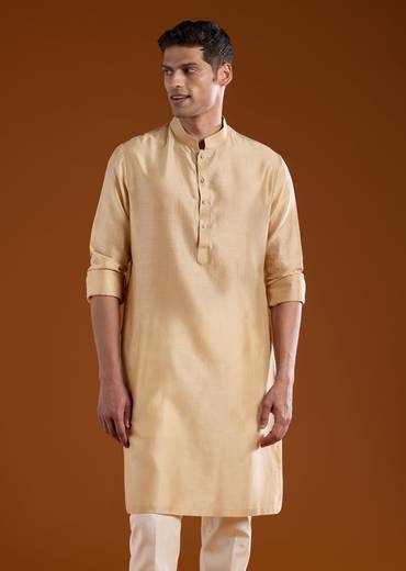 Peach Mens Chanderi Jacket and Kurta Set