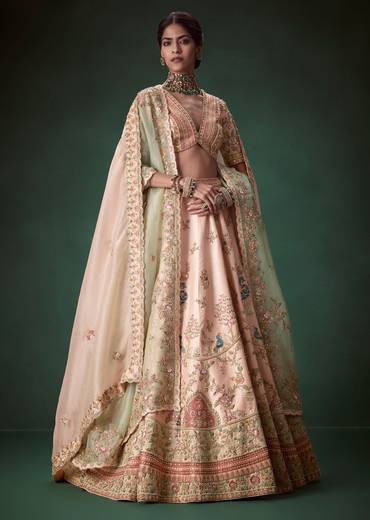 Peach Moti Embellished Bridal Lehenga Set