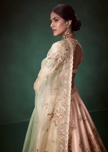 Peach Moti Embellished Bridal Lehenga Set