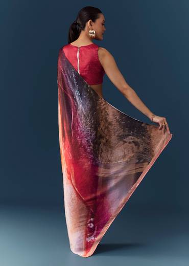 Peach Printed Saree with Blouse Fabric