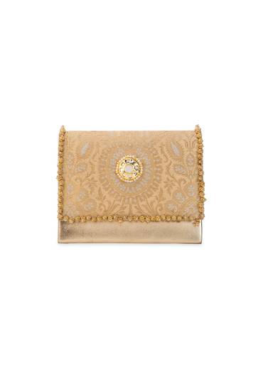 Peach Zari and Kundan Embellished Flap Bag