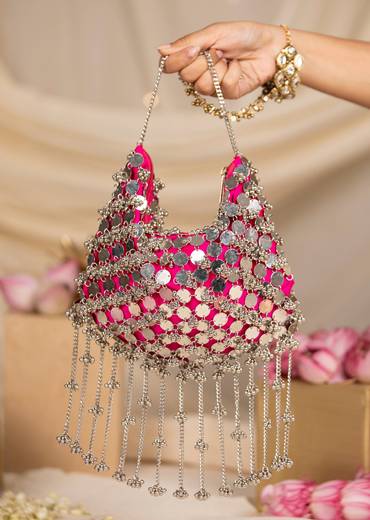Pink and Silver Mirror Disc Tassel Bag
