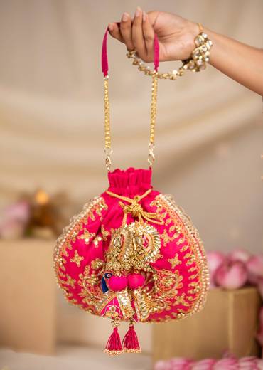 Pink Embroidered Motif Potli Bag