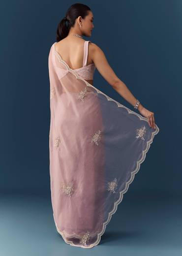 Pink Organza Embroidered Saree with Blouse Fabric