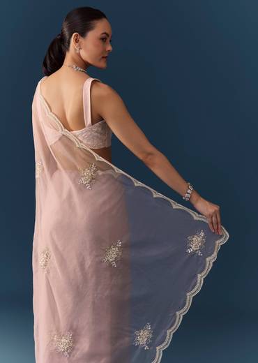 Pink Organza Embroidered Saree with Blouse Fabric