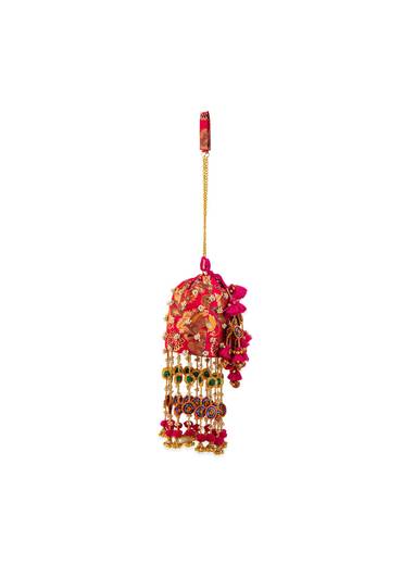Pink Pearl Embellished Pom Pom Tassel Potli Bag