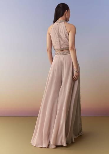 Pink Sequin Embellished Crop Top Palazzo Set