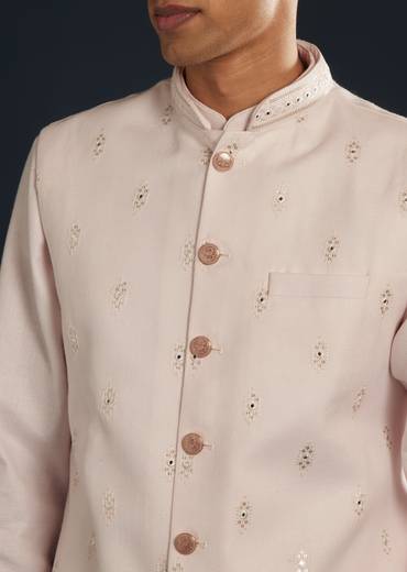 Pink Silk Jacket Kurta Set With Resham Sequins Work