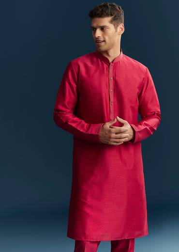 Pink Silk Kurta Jacket Set With Thread And Mirror Work