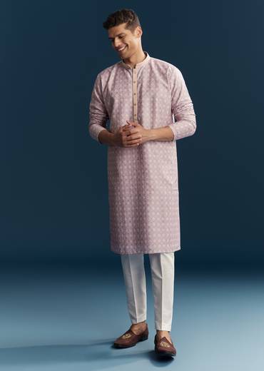 Pink Silk Kurta Set With Minimal Thread Detail