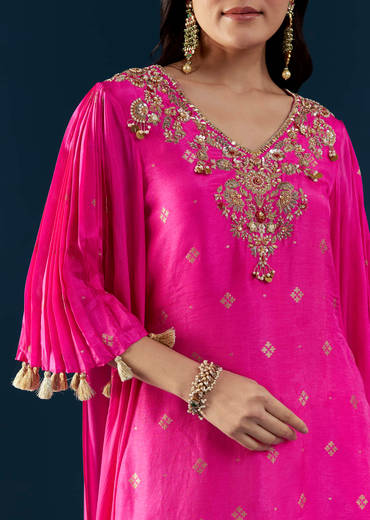 Pink Silk Top and Sharara Set with Sequin Work