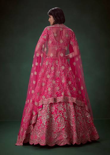 Pink Silk Zari Embroidered Bridal Lehenga Set