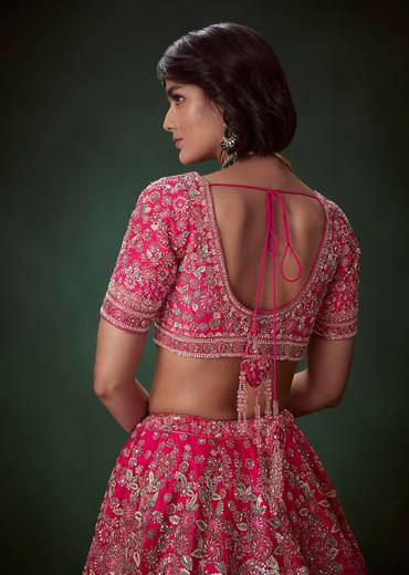Pink Silk Zari Embroidered Bridal Lehenga Set