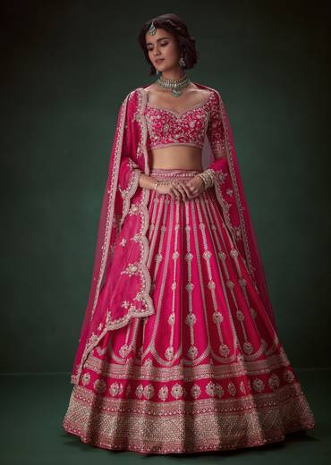 Pink Stone Embroidered Bridal Lehenga Set
