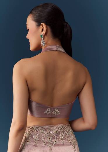 Pink Tissue Silk Embroidered Saree with Blouse Fabric