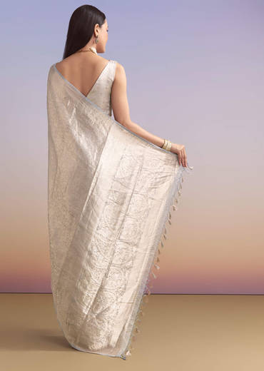 Powder Blue Chanderi Silk Woven Saree With Zari Embroidery